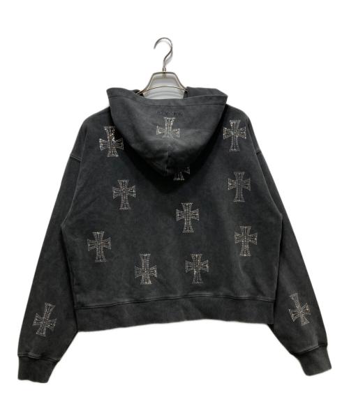 Unknown london（アンノウンロンドン）Unknown london (アンノウンロンドン) Outline Cross Rhinestone Zip Hoodie (アウトサイドクロス ラインストーン ジップフーディ) / スウェット パーカー グレー サイズ:Mの古着・服飾アイテム