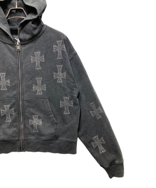 Unknown london（アンノウンロンドン）Unknown london (アンノウンロンドン) Outline Cross Rhinestone Zip Hoodie (アウトサイドクロス ラインストーン ジップフーディ) / スウェット パーカー グレー サイズ:Mの古着・服飾アイテム