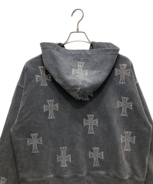 Unknown london（アンノウンロンドン）Unknown london (アンノウンロンドン) Outline Cross Rhinestone Zip Hoodie (アウトサイドクロス ラインストーン ジップフーディ) / スウェット パーカー グレー サイズ:Mの古着・服飾アイテム