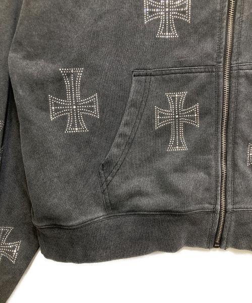 Unknown london（アンノウンロンドン）Unknown london (アンノウンロンドン) Outline Cross Rhinestone Zip Hoodie (アウトサイドクロス ラインストーン ジップフーディ) / スウェット パーカー グレー サイズ:Mの古着・服飾アイテム