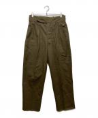 NEATニート）の古着「HOPSACK BELTLESS 2タック トラウザー/ホップサックベルトレス」｜カーキ