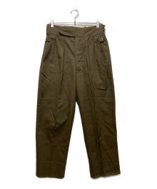 NEAT（ニート）の古着「HOPSACK BELTLESS 2タック トラウザー/ホップサックベルトレス」｜カーキ