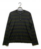 tricot COMME des GARCONSトリココムデギャルソン）の古着「ヘンリーネック ボーダーニット AD2003 LT1221160」｜カーキ