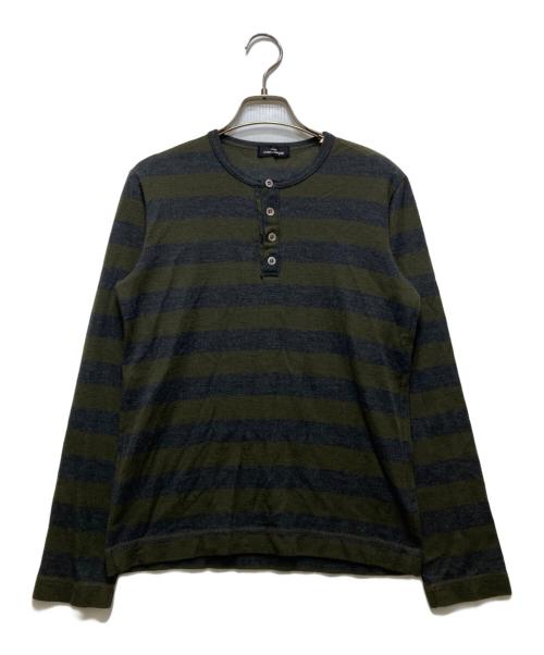tricot COMME des GARCONS（トリココムデギャルソン）tricot COMME des GARCONS (トリココムデギャルソン) ヘンリーネック ボーダーニット AD2003 LT1221160 カーキ サイズ:実寸参照の古着・服飾アイテム