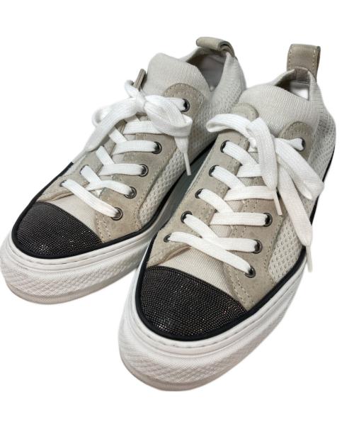 BRUNELLO CUCINELLI（ブルネロクチネリ）BRUNELLO CUCINELLI (ブルネロクチネリ) ニット×スウェード モニーレ パネルスニーカー　241MZ49G2650 ベージュ サイズ:SIZE 39の古着・服飾アイテム