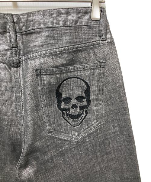 lucien pellat-finet（ルシアン・ペラフィネ）lucien pellat-finet (ルシアン・ペラフィネ) スカル刺繍コーティングパンツ シルバー サイズ:28の古着・服飾アイテム