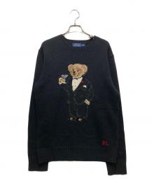 POLO RALPH LAUREN（ポロ・ラルフローレン）の古着「タキシード マティーニ ポロベア カシミヤ混ニット」｜ブラック