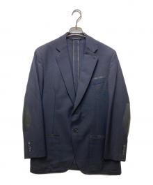HERMES（エルメス）の古着「モヘア混 レザーエルボーパッチ 2Bテーラードジャケット G19814 / ノッチドラペル / 本切羽 / 背抜き / 襟レザー /  レザーポケット / 裏地レザーパイピング」｜ネイビー
