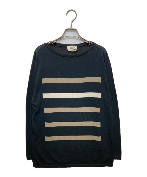 HERMES（エルメス）HERMES (エルメス) フロントボーダー コットンニット ブラック サイズ:Lの古着・服飾アイテム