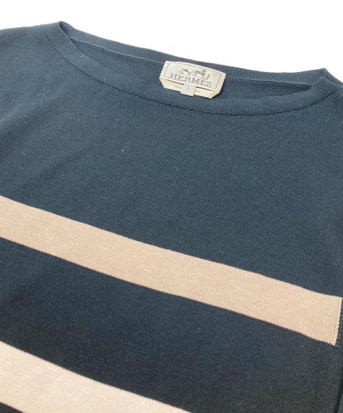 HERMES（エルメス）HERMES (エルメス) フロントボーダー コットンニット ブラック サイズ:Lの古着・服飾アイテム
