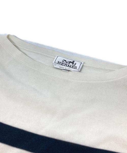 HERMES（エルメス）HERMES (エルメス) フロントボーダー コットンニット ホワイト サイズ:Lの古着・服飾アイテム