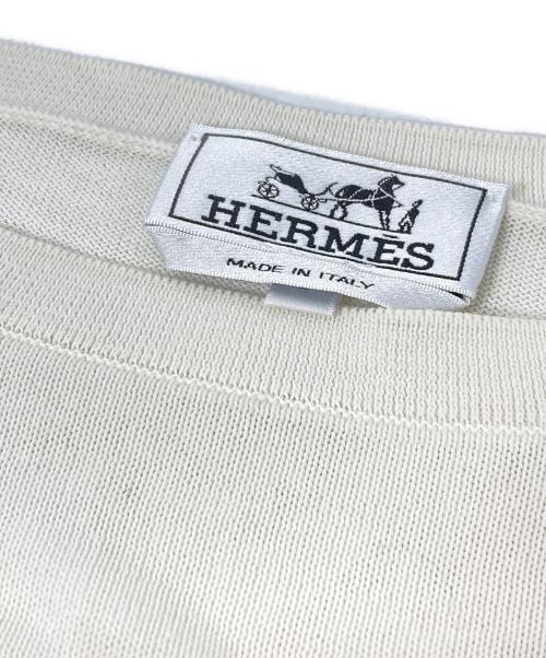 HERMES（エルメス）HERMES (エルメス) フロントボーダー コットンニット ホワイト サイズ:Lの古着・服飾アイテム