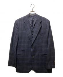 HERMES（エルメス）の古着「チェック柄 カシミヤ×ウール 2Bテーラードジャケット」｜ネイビー