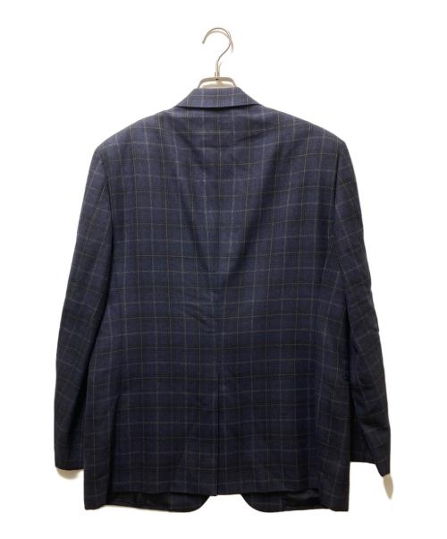 HERMES（エルメス）HERMES (エルメス) チェック柄 カシミヤ×ウール 2Bテーラードジャケット ネイビー サイズ:52の古着・服飾アイテム