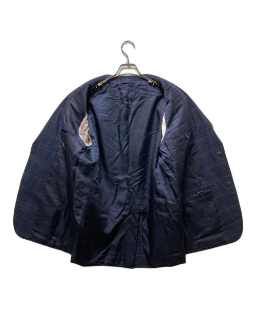 HERMES（エルメス）HERMES (エルメス) チェック柄 カシミヤ×ウール 2Bテーラードジャケット ネイビー サイズ:52の古着・服飾アイテム