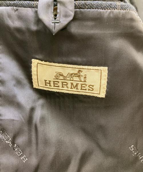 HERMES（エルメス）HERMES (エルメス) チェック柄 カシミヤ×ウール 2Bテーラードジャケット ネイビー サイズ:52の古着・服飾アイテム