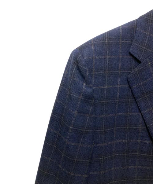 HERMES（エルメス）HERMES (エルメス) チェック柄 カシミヤ×ウール 2Bテーラードジャケット ネイビー サイズ:52の古着・服飾アイテム