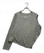 MM6 Maison Margielaエムエムシックスメゾンマルジェラ）の古着「Asymmetric Stripe Stretch-cotton T-shirt(アシンメトリ―ストライプストレッチコットンＴシャツ）S52NC0220 S23587」｜グリーン