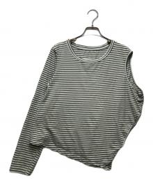 MM6 Maison Margiela（エムエムシックスメゾンマルジェラ）の古着「Asymmetric Stripe Stretch-cotton T-shirt(アシンメトリ―ストライプストレッチコットンＴシャツ）S52NC0220 S23587」｜グリーン