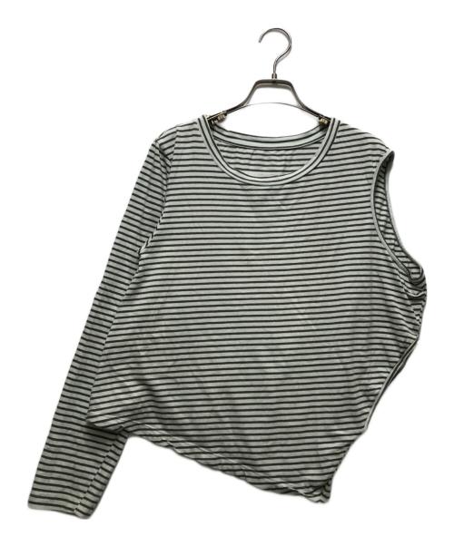 MM6 Maison Margiela（エムエムシックスメゾンマルジェラ）MM6 Maison Margiela Asymmetric Stripe Stretch-cotton T-shirt(アシンメトリ―ストライプストレッチコットンＴシャツ）S52NC0220 S23587 グリーン サイズ:Ｓの古着・服飾アイテム