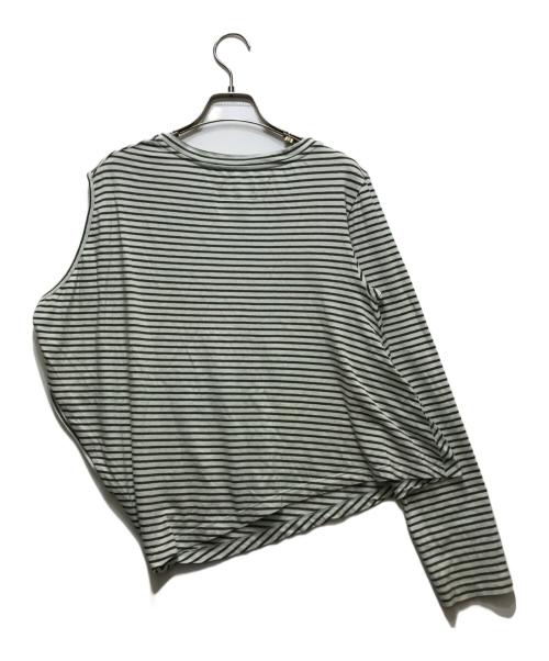 MM6 Maison Margiela（エムエムシックスメゾンマルジェラ）MM6 Maison Margiela Asymmetric Stripe Stretch-cotton T-shirt(アシンメトリ―ストライプストレッチコットンＴシャツ）S52NC0220 S23587 グリーン サイズ:Ｓの古着・服飾アイテム
