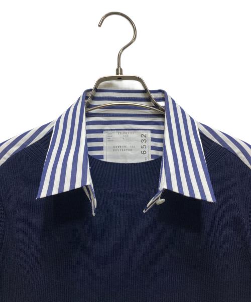 sacai（サカイ）sacai (サカイ) Cotton Poplin x Knit Pullover/コットンポプリンニットプルオーバー ブルー サイズ:1の古着・服飾アイテム