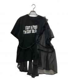 sacai（サカイ）の古着「シフォン切替 フロントプリント レイヤードカットソー」｜ブラック