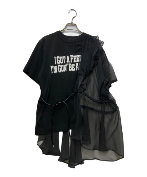 sacai（サカイ）sacai (サカイ) シフォン切替 フロントプリント レイヤードカットソー ブラック サイズ:2の古着・服飾アイテム