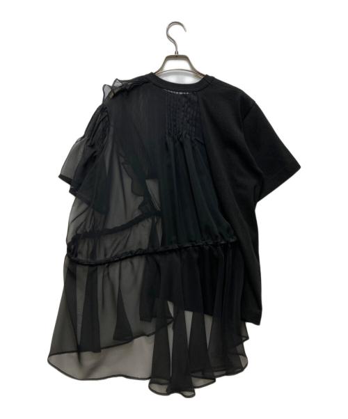 sacai（サカイ）sacai (サカイ) シフォン切替 フロントプリント レイヤードカットソー ブラック サイズ:2の古着・服飾アイテム