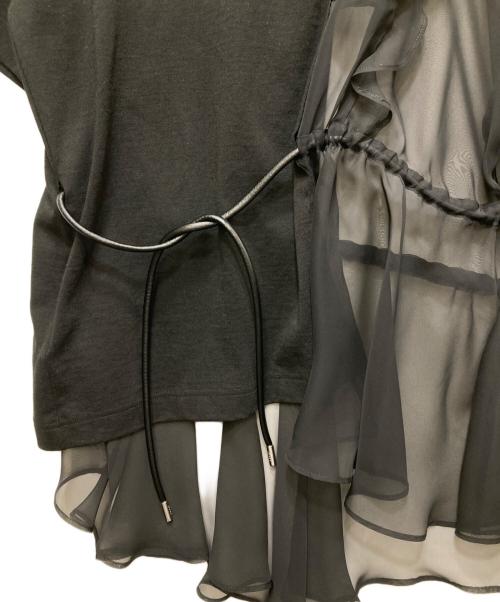 sacai（サカイ）sacai (サカイ) シフォン切替 フロントプリント レイヤードカットソー ブラック サイズ:2の古着・服飾アイテム