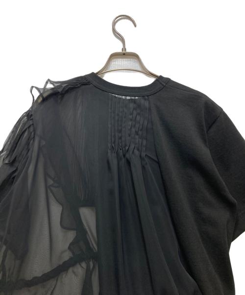 sacai（サカイ）sacai (サカイ) シフォン切替 フロントプリント レイヤードカットソー ブラック サイズ:2の古着・服飾アイテム