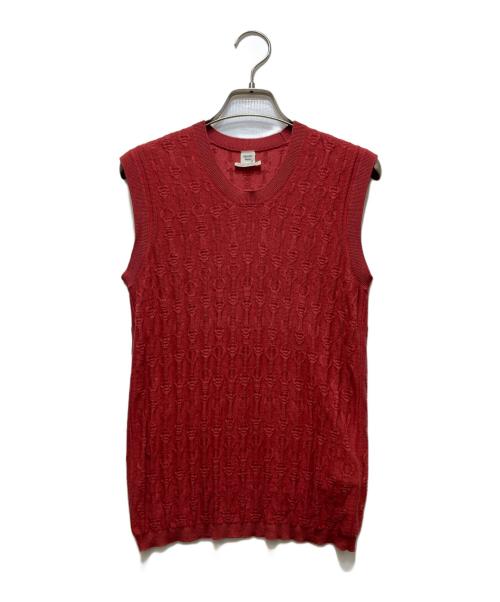 HERMES（エルメス）HERMES (エルメス) カシミヤ×シルク シェーヌダンクル アンサンブルカーディガ レッド サイズ:34の古着・服飾アイテム