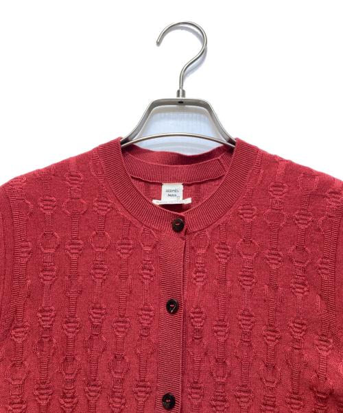 HERMES（エルメス）HERMES (エルメス) カシミヤ×シルク シェーヌダンクル アンサンブルカーディガ レッド サイズ:34の古着・服飾アイテム