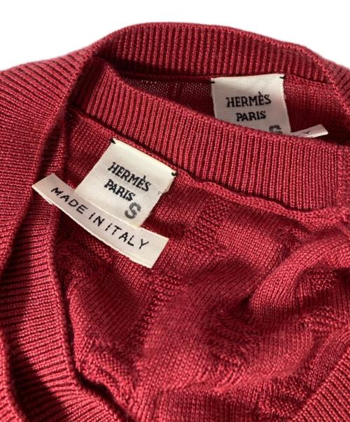 HERMES（エルメス）HERMES (エルメス) カシミヤ×シルク シェーヌダンクル アンサンブルカーディガ レッド サイズ:34の古着・服飾アイテム