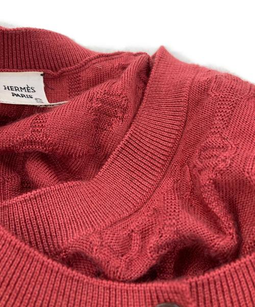 HERMES（エルメス）HERMES (エルメス) カシミヤ×シルク シェーヌダンクル アンサンブルカーディガ レッド サイズ:34の古着・服飾アイテム