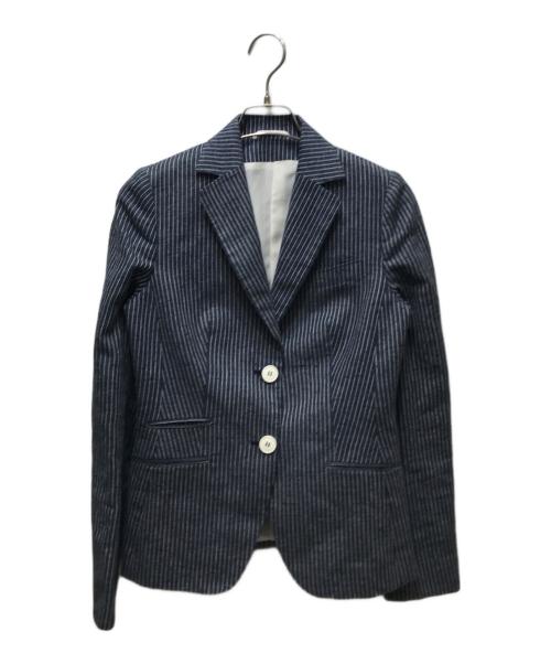 kiton（キートン）kiton (キートン) リネン×シルク ストライプ テーラードジャケット ネイビー サイズ:40の古着・服飾アイテム