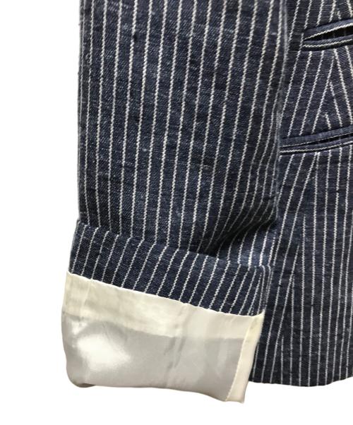 kiton（キートン）kiton (キートン) リネン×シルク ストライプ テーラードジャケット ネイビー サイズ:40の古着・服飾アイテム