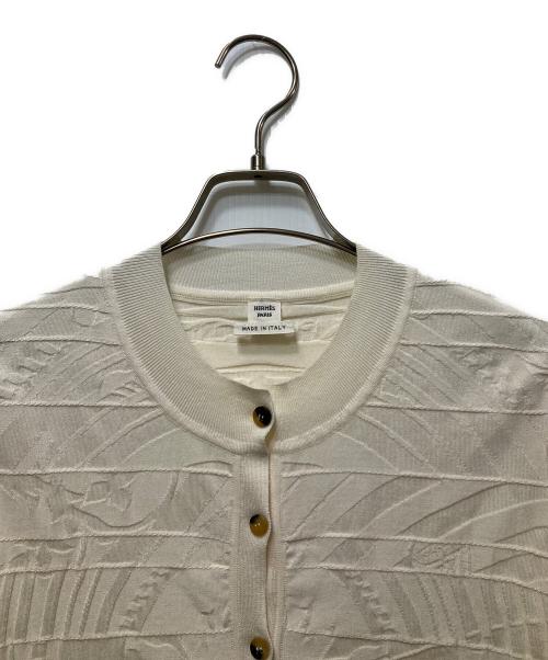 HERMES（エルメス）HERMES (エルメス) シルク混 ジャガード クルーネックカーディガン アイボリー サイズ:38の古着・服飾アイテム