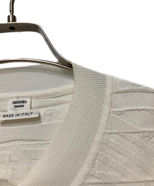 HERMES（エルメス）HERMES (エルメス) シルク混 ジャガード クルーネックカーディガン アイボリー サイズ:38の古着・服飾アイテム