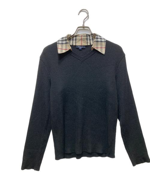 BURBERRY LONDON（バーバリーロンドン）BURBERRY LONDON (バーバリーロンドン) ノバチェック 襟付きVネックニット ブラック サイズ:15の古着・服飾アイテム