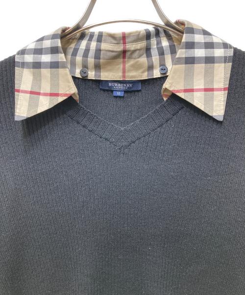 BURBERRY LONDON（バーバリーロンドン）BURBERRY LONDON (バーバリーロンドン) ノバチェック 襟付きVネックニット ブラック サイズ:15の古着・服飾アイテム