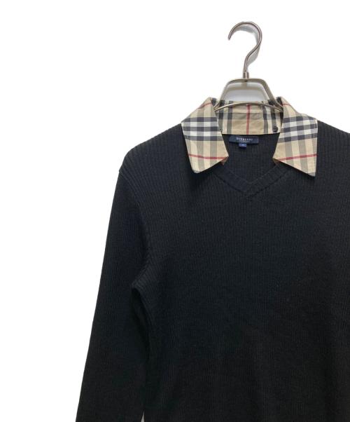BURBERRY LONDON（バーバリーロンドン）BURBERRY LONDON (バーバリーロンドン) ノバチェック 襟付きVネックニット ブラック サイズ:15の古着・服飾アイテム