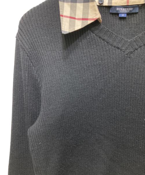 BURBERRY LONDON（バーバリーロンドン）BURBERRY LONDON (バーバリーロンドン) ノバチェック 襟付きVネックニット ブラック サイズ:15の古着・服飾アイテム
