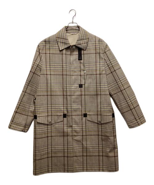 HERMES（エルメス）HERMES (エルメス) セリエボタンチェックステンカラーコート /レザー切替 /ソルド品 /21AW ベージュ サイズ:48の古着・服飾アイテム