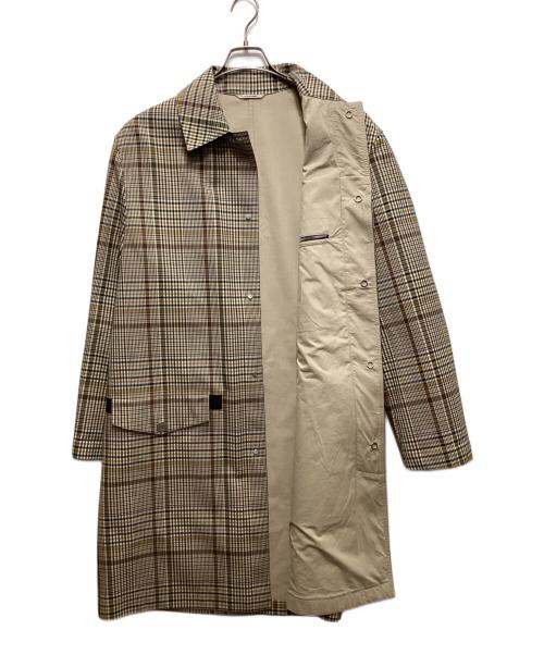 HERMES（エルメス）HERMES (エルメス) セリエボタンチェックステンカラーコート /レザー切替 /ソルド品 /21AW ベージュ サイズ:48の古着・服飾アイテム