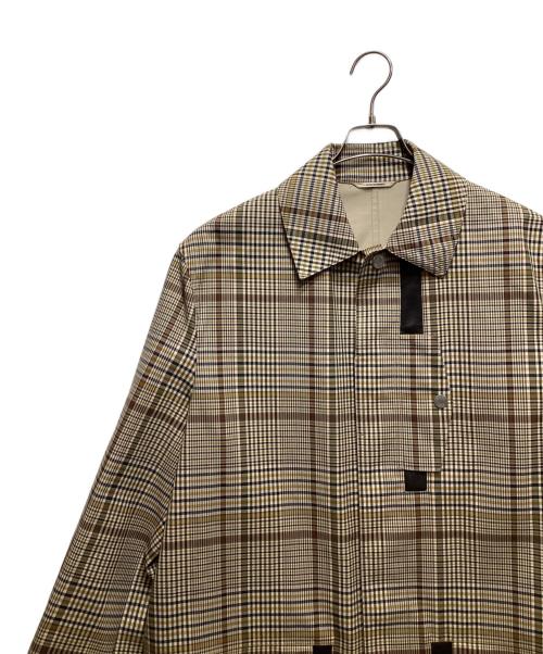 HERMES（エルメス）HERMES (エルメス) セリエボタンチェックステンカラーコート /レザー切替 /ソルド品 /21AW ベージュ サイズ:48の古着・服飾アイテム