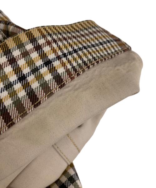 HERMES（エルメス）HERMES (エルメス) セリエボタンチェックステンカラーコート /レザー切替 /ソルド品 /21AW ベージュ サイズ:48の古着・服飾アイテム