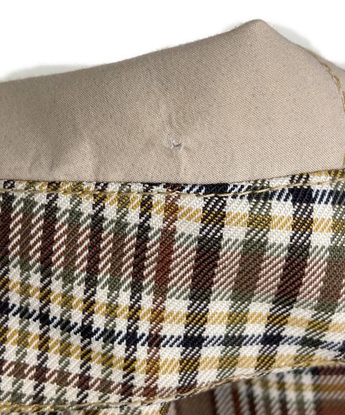 HERMES（エルメス）HERMES (エルメス) セリエボタンチェックステンカラーコート /レザー切替 /ソルド品 /21AW ベージュ サイズ:48の古着・服飾アイテム
