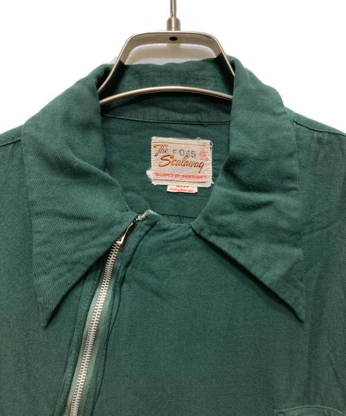 Tha Scalawag（タ スキャラワグ）Tha Scalawag (タ スキャラワグ) 斜めジップ レーヨンギャバジンシャツ/40-50's  グリーン サイズ:3の古着・服飾アイテム