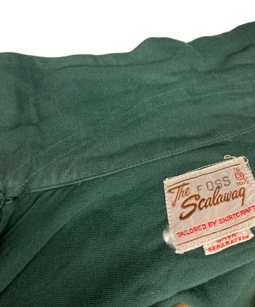 Tha Scalawag（タ スキャラワグ）Tha Scalawag (タ スキャラワグ) 斜めジップ レーヨンギャバジンシャツ/40-50's  グリーン サイズ:3の古着・服飾アイテム